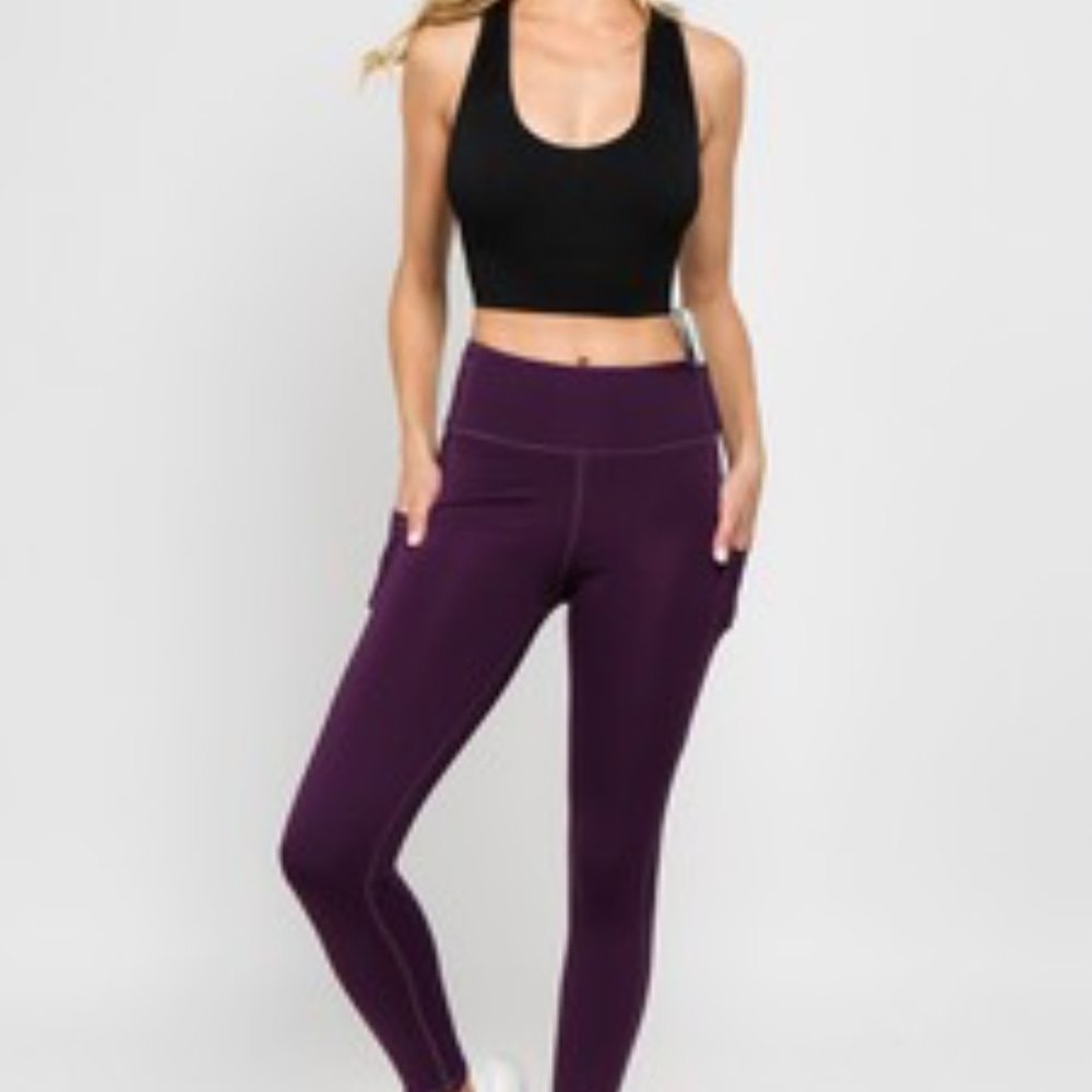 High Waist 5 Pocket Workout Leggings - PURPLE - Picture 2 of 4